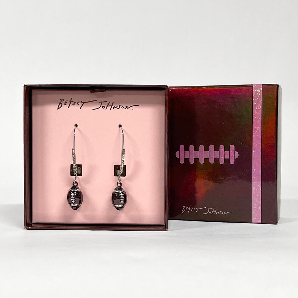 Betsey Johnson Football Drop Earrings New $38 Dangle Hoops Shepherd Hooks Brown